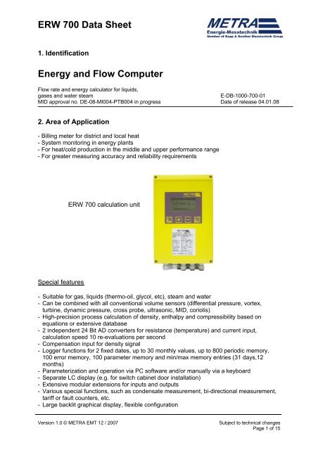ERW 700 Data Sheet Energy and Flow Computer - METRA Energie